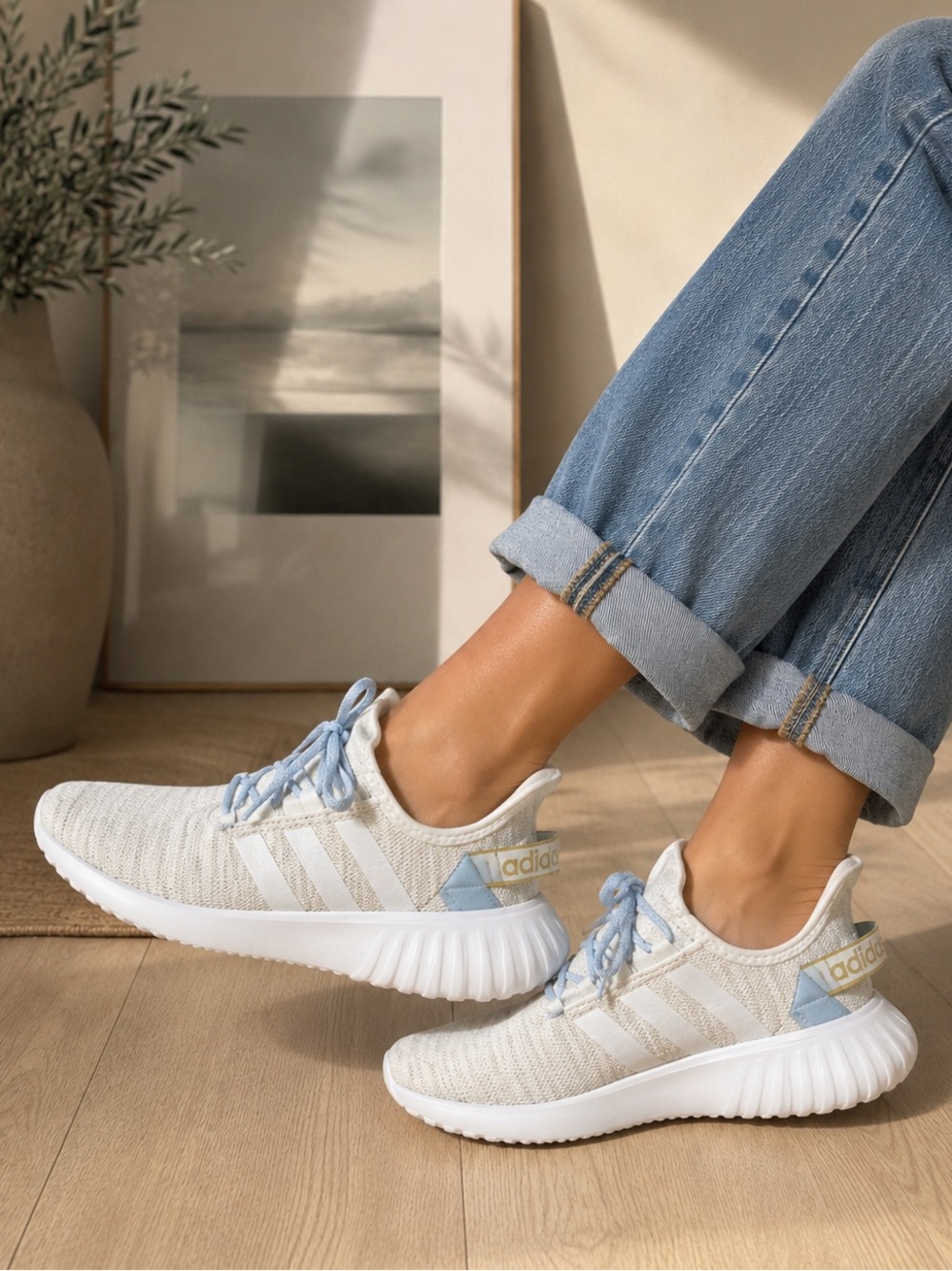 Adidas Women’s Kaptir X Cloudfoam Sneakers Cloud White Glow Blue